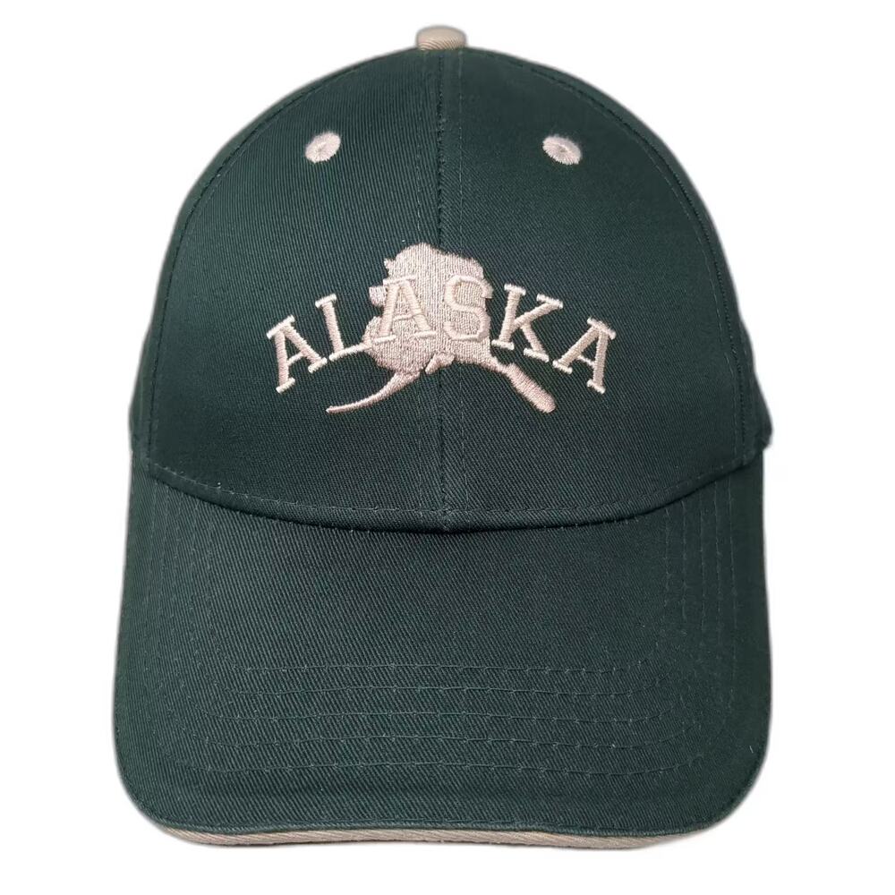 ACE USA Baseball Cap Green Beige Strapback One Size Hat Embroidered Alaska Map